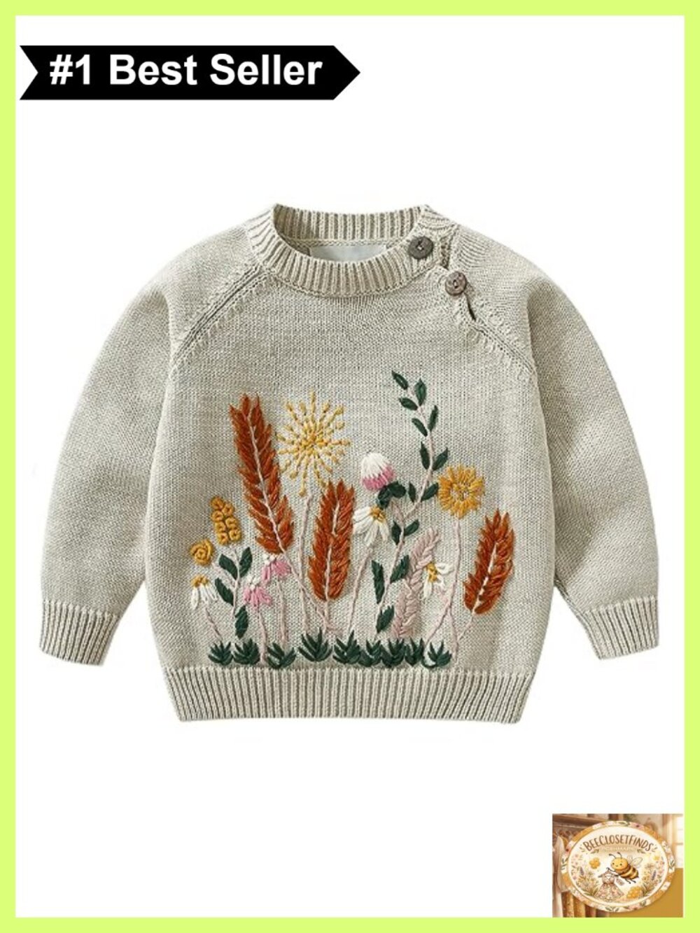 Toddler Girl Floral Embroidered Knit Pullover Sweater